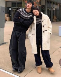 Jacquard knitted sweater, crewneck sweatshirt, couple