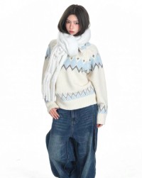 White retro pullover sweater womens autumn and winter lazy soft glutinous oversize knit thicker top