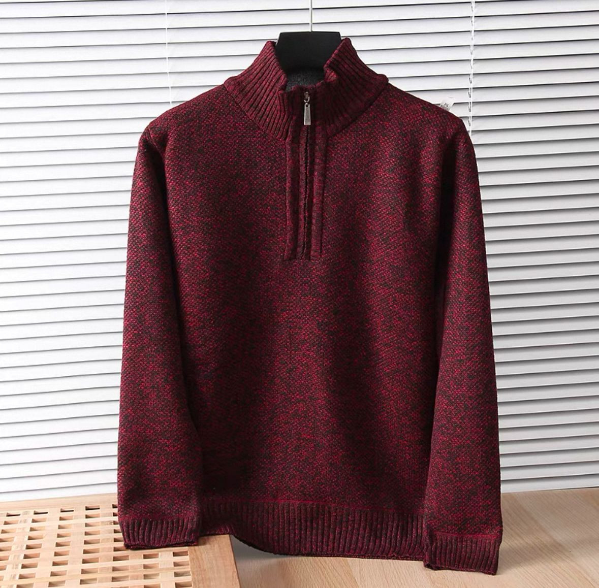 Crew neck sweater mens autumn winter 2023 new wool knitted base layer with fleece thickened solid color top