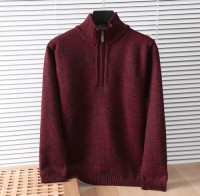 Crew neck sweater mens autumn winter 2023 new wool knitted base layer with fleece thickened solid color top