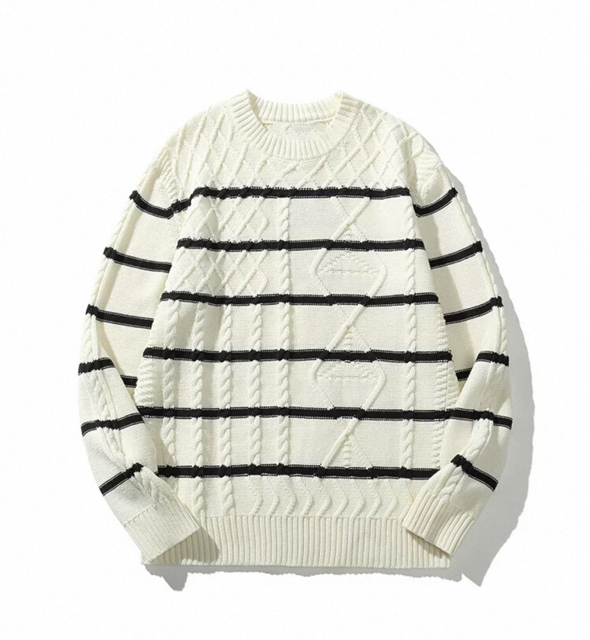 2025 New Casual Sweater Stripes Contrast Loose Lazy Trend Long Sleeve Mens Spring/Summer Knitwear