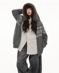New Years limited sweaters mens and womens fur collar hooded retro knitted cardigan jackets