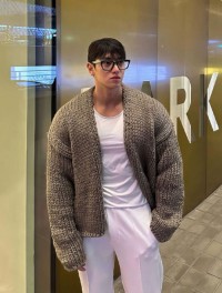 High-quality heavy knit sweater cardigan mens autumn and winter Korean lazy style V-neck cropped knit jacket top