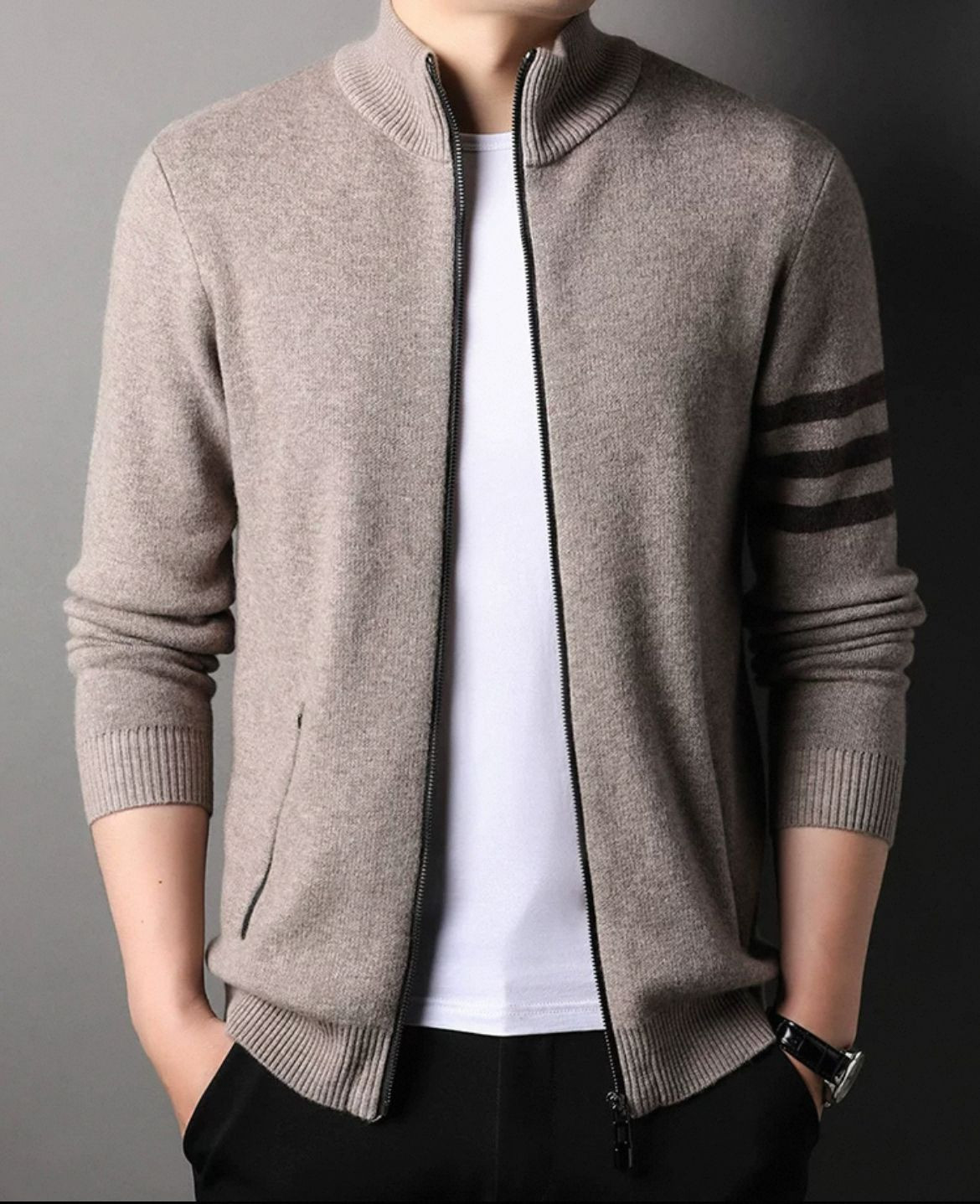Mens solid zip tops, slim fit knits, warm and stylish sweaters, customizable