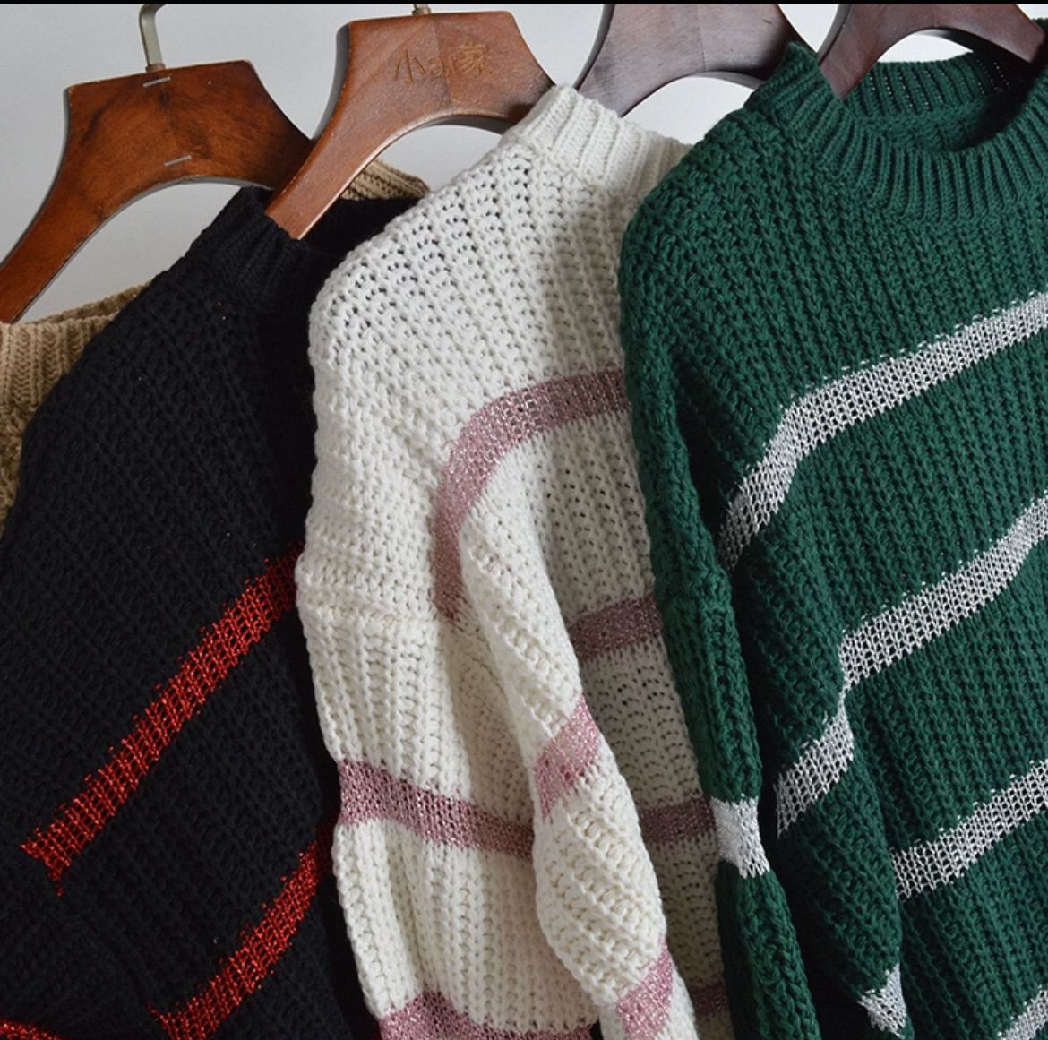 Striped crewneck sweaters, loose and casual womens clothing for autumn and winter, knitted tops