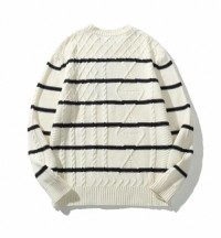 2025 New Casual Sweater Stripes Contrast Loose Lazy Trend Long Sleeve Mens Spring/Summer Knitwear