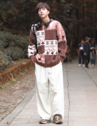 Round neck slouchy style sweater womens autumn and winter new retro padded knit jacket loose inner layer base layer