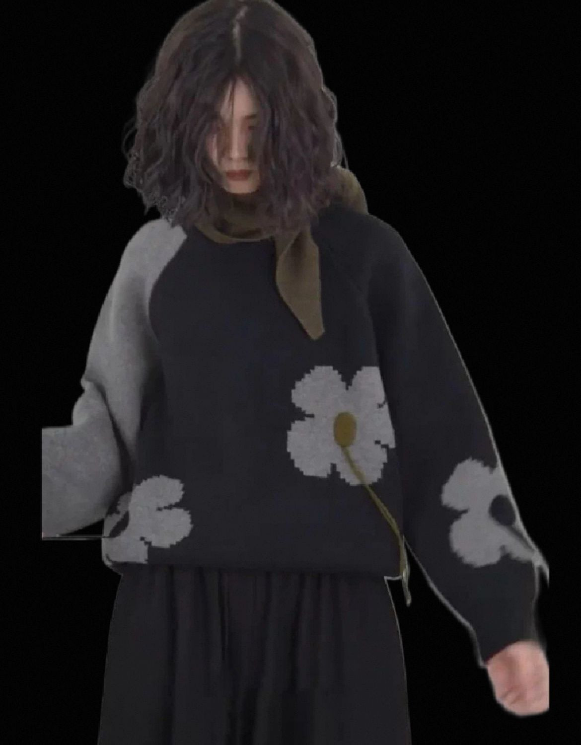 Black and gray high-end sweater womens design sense niche lazy style round neck knitted top women