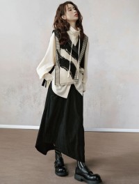 Sweater Knitwear Womens Unique V-Neck Knit Vest Irregular Design Tiered Shoulders