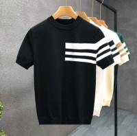 Mens striped short-sleeved tops, slim-fit knits, stylish sweaters, customizable