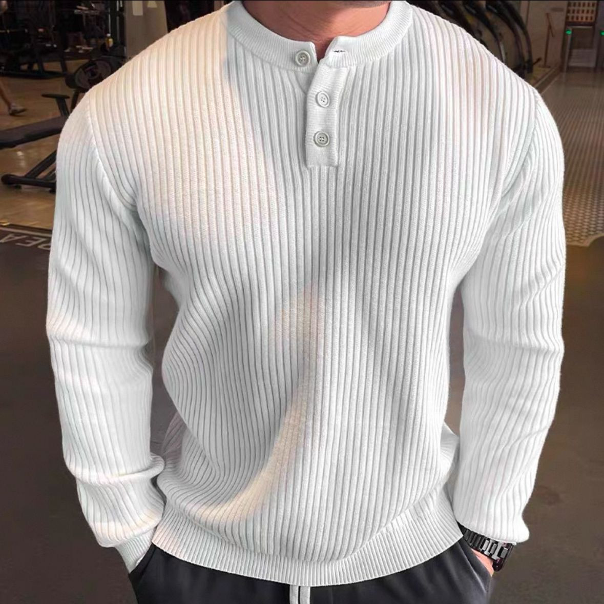 Mens sweater with buttons, stylish casual open collar, available in a variety of sizes, styles, and colors, can be cus