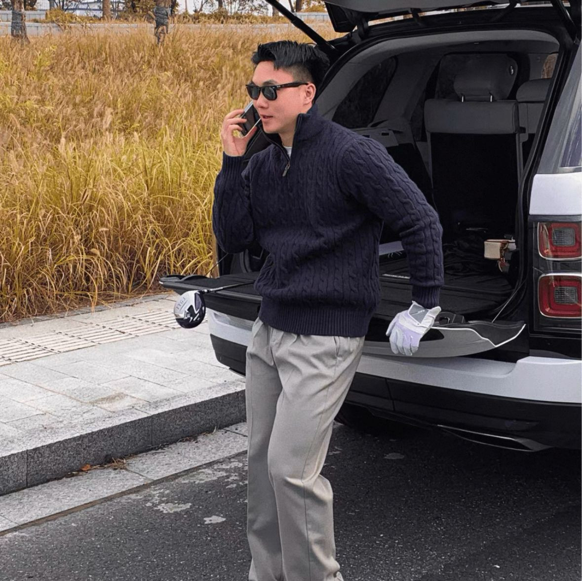 Half-neck zip-up sweater, mens high-end lazy pullover, long-sleeved knitwear, fashionable and versatile jacket