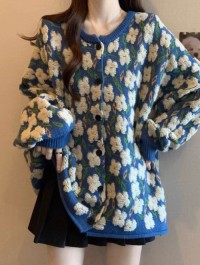 Loose lazy style jacquard sweater jacket womens spring and autumn 2025 new plus size fat mm this year popular beautifu