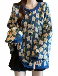Loose lazy style jacquard sweater jacket womens spring and autumn 2025 new plus size fat mm this year popular beautifu