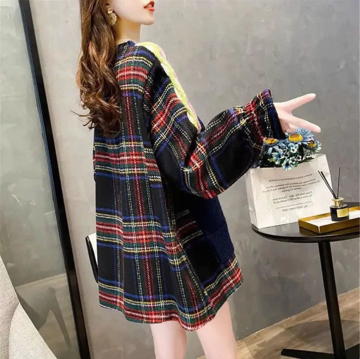 Lazy style stitched sweater womens spring and winter 2025 new Internet celebrity Korean version loose and versatile pl
