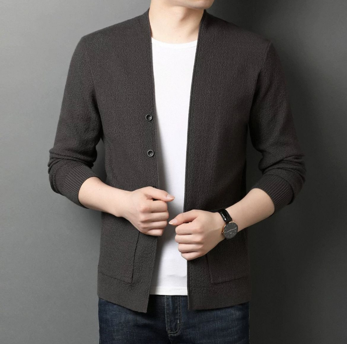 Mens striped button-down shirts, slim-fit knits, stylish sweaters, customizable