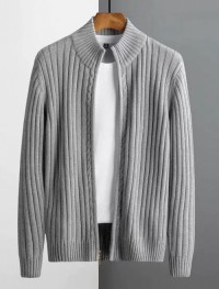Mens solid zippered pleated tops, slim-fit knits, warm and stylish sweaters, customizable